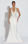Ivory Embellished Corset Gown – Bridal Train Evening Gown | Meave & Ivy