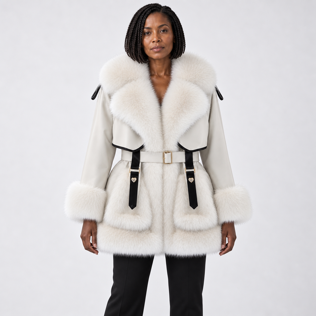 Women's faux fur-Trimmed Belted Winter Coat