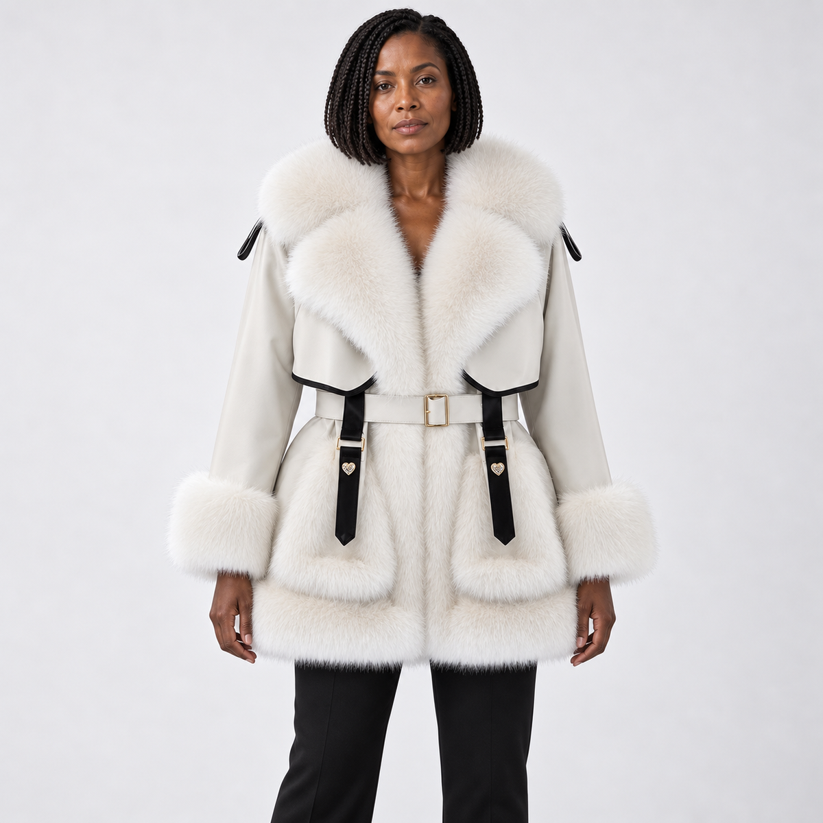 Women's faux fur-Trimmed Belted Winter Coat