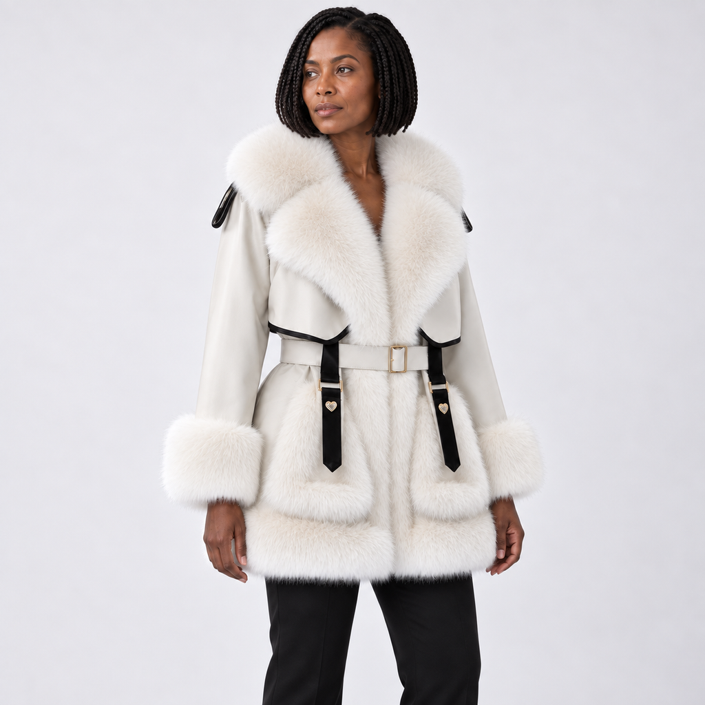 Women's faux fur-Trimmed Belted Winter Coat