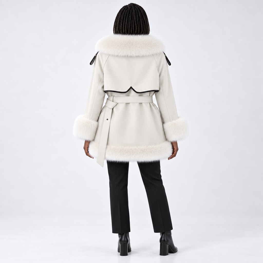 Women's faux fur-Trimmed Belted Winter Coat