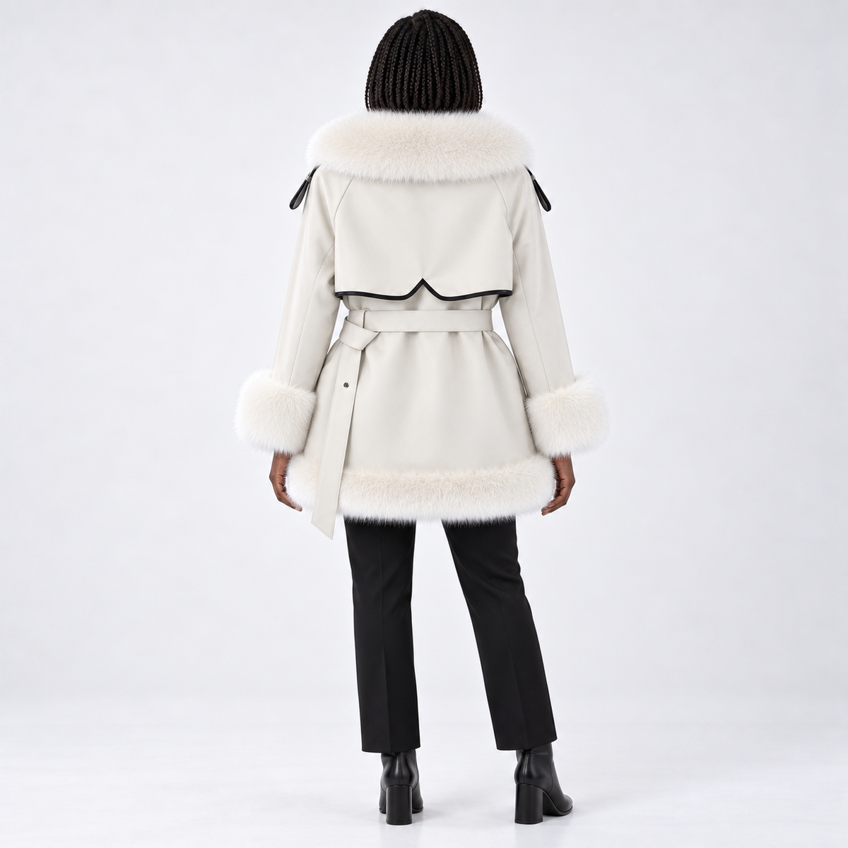 Women's faux fur-Trimmed Belted Winter Coat