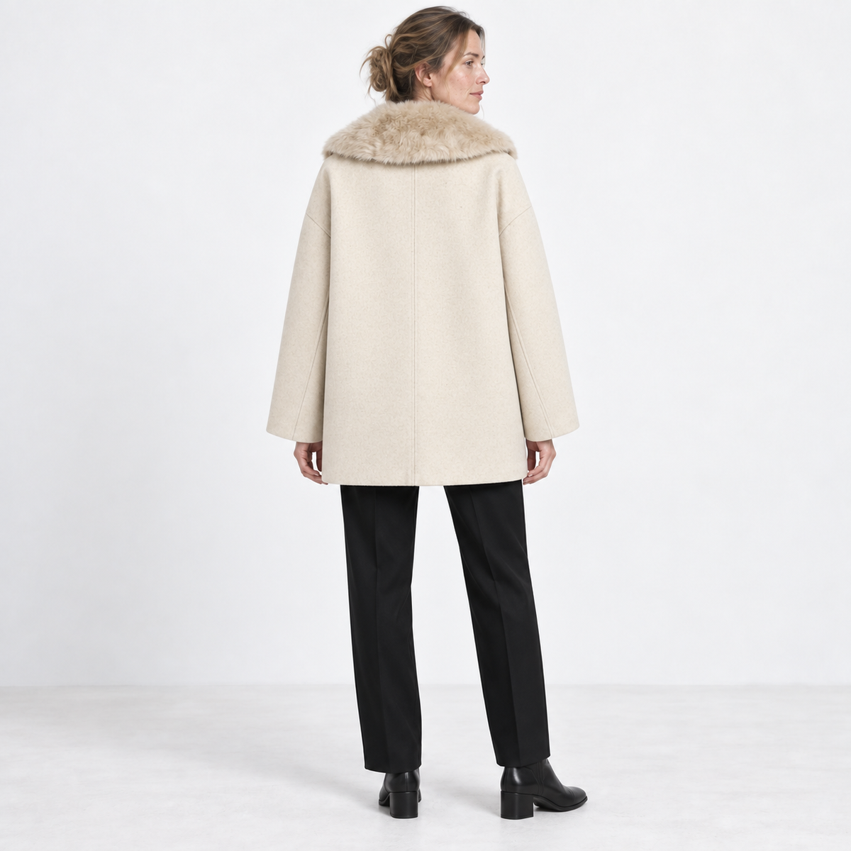 Women's Double-Breasted Winter Coat – Faux-Fur Shawl Collar Relaxed