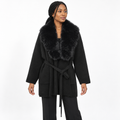 Women's Faux-Fur Collar Long Knitted Cardigan