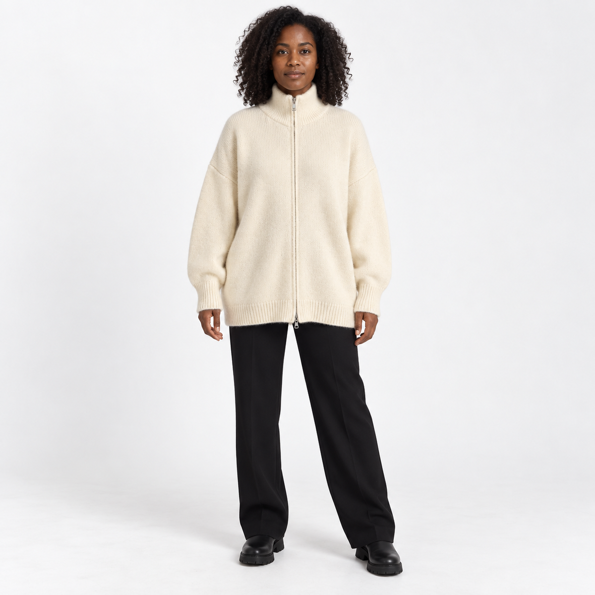 Women's High-Collar Zip Knitted Cardigan
