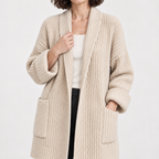 Women's Long Ribbed Open-Front Cardigan – Relaxed Pocketed Knit
