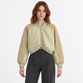 Women's Cropped Zip-Up Bomber Jacket with Curved Hem