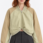 Women's Cropped Zip-Up Bomber Jacket with Curved Hem