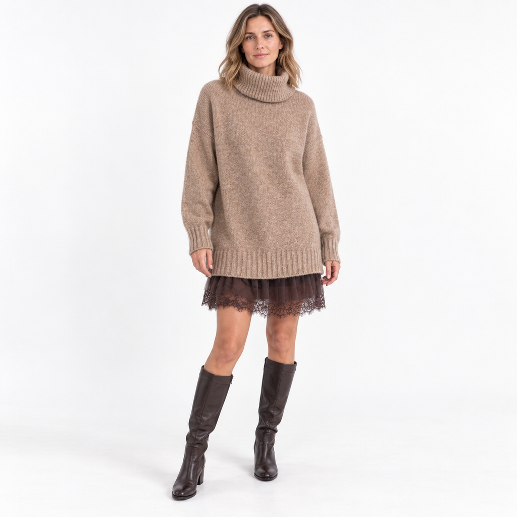 Women's Oversized Turtleneck Knitted Two-Piece Dress Set