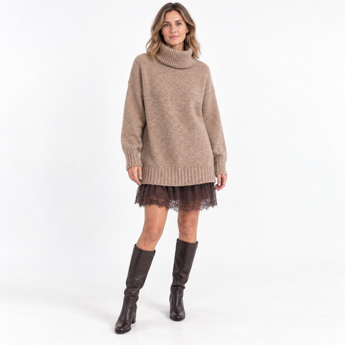 Women's Oversized Turtleneck Knitted Two-Piece Dress Set