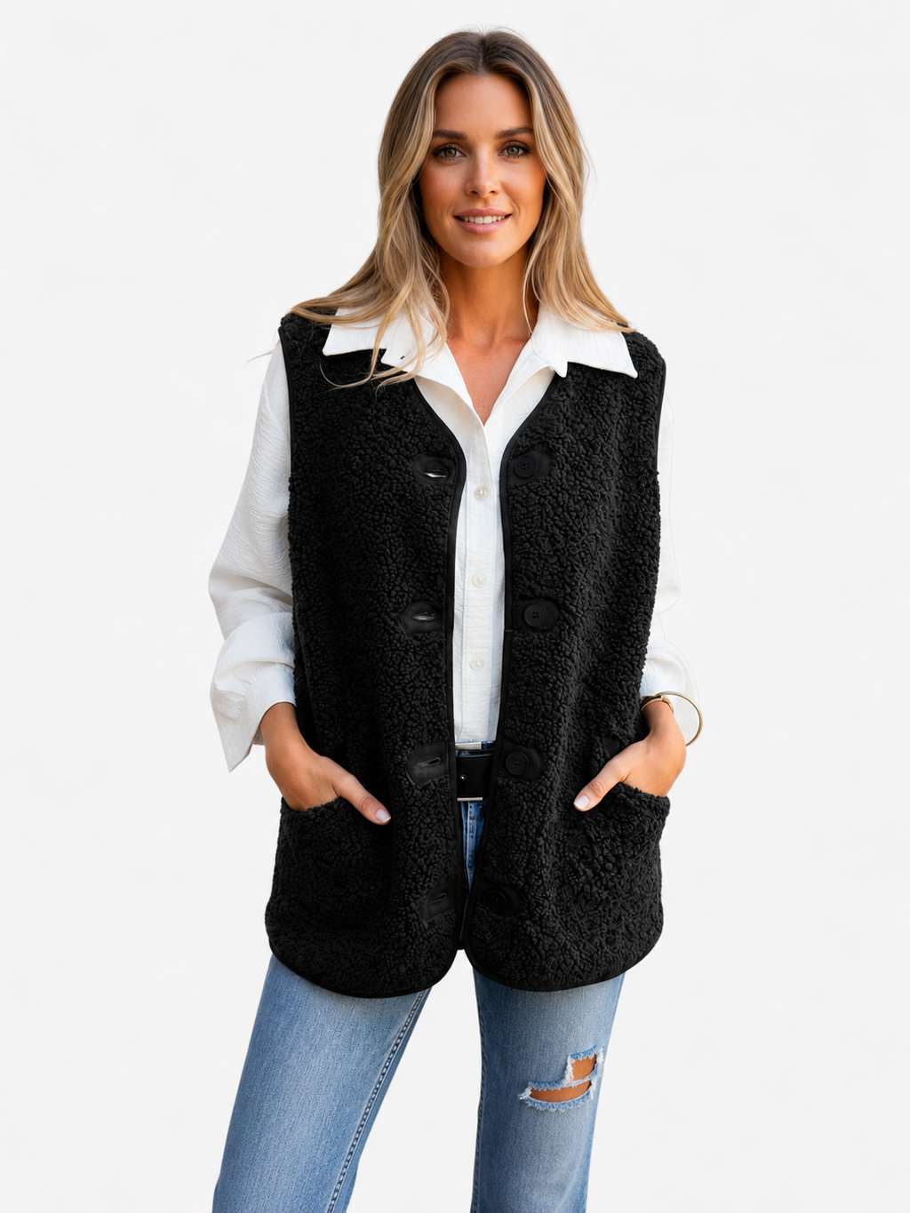 Teddy Fleece Button Cardigan with Pockets – Sizes to 5XL