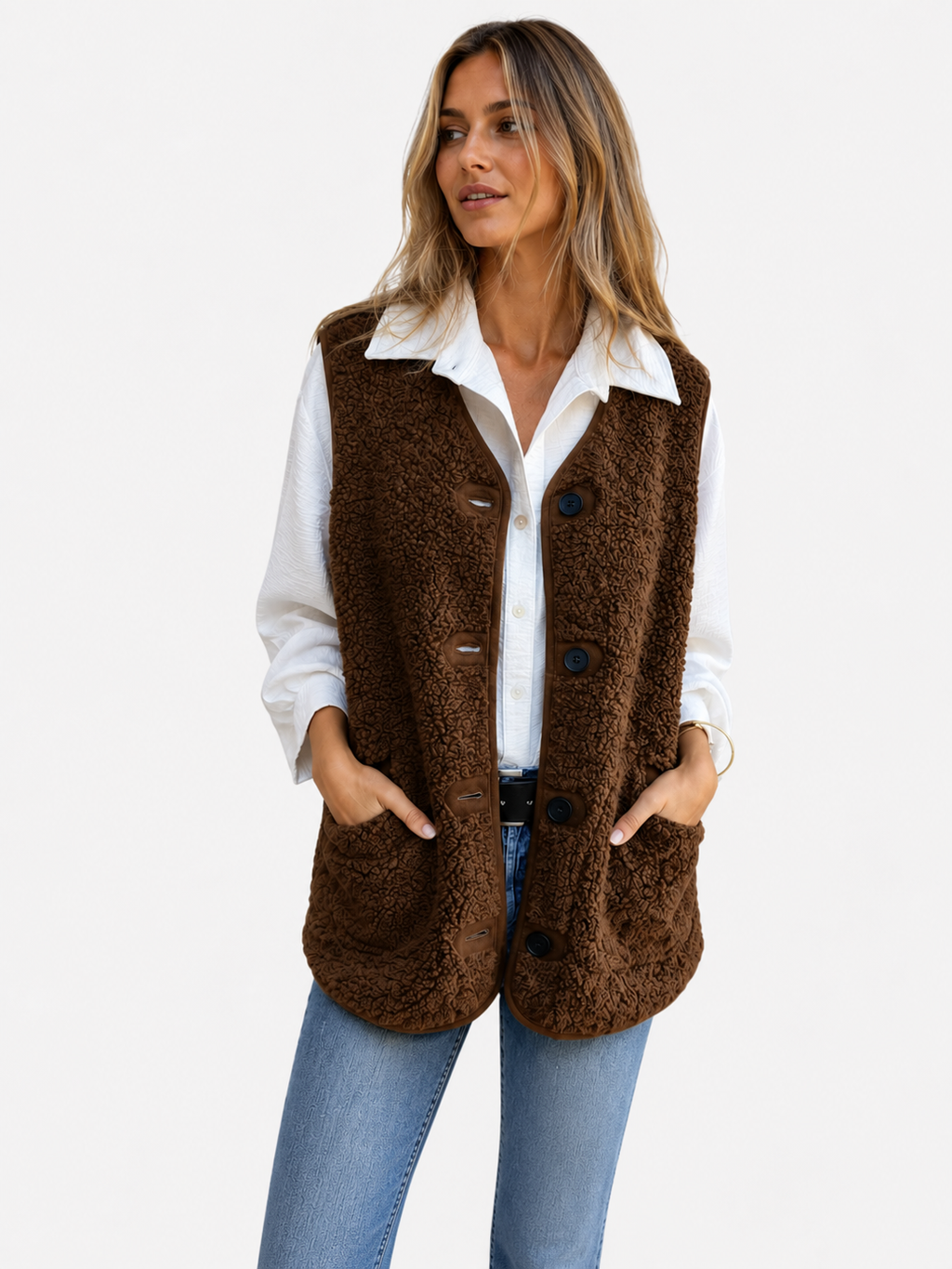 Teddy Fleece Button Cardigan with Pockets – Sizes to 5XL