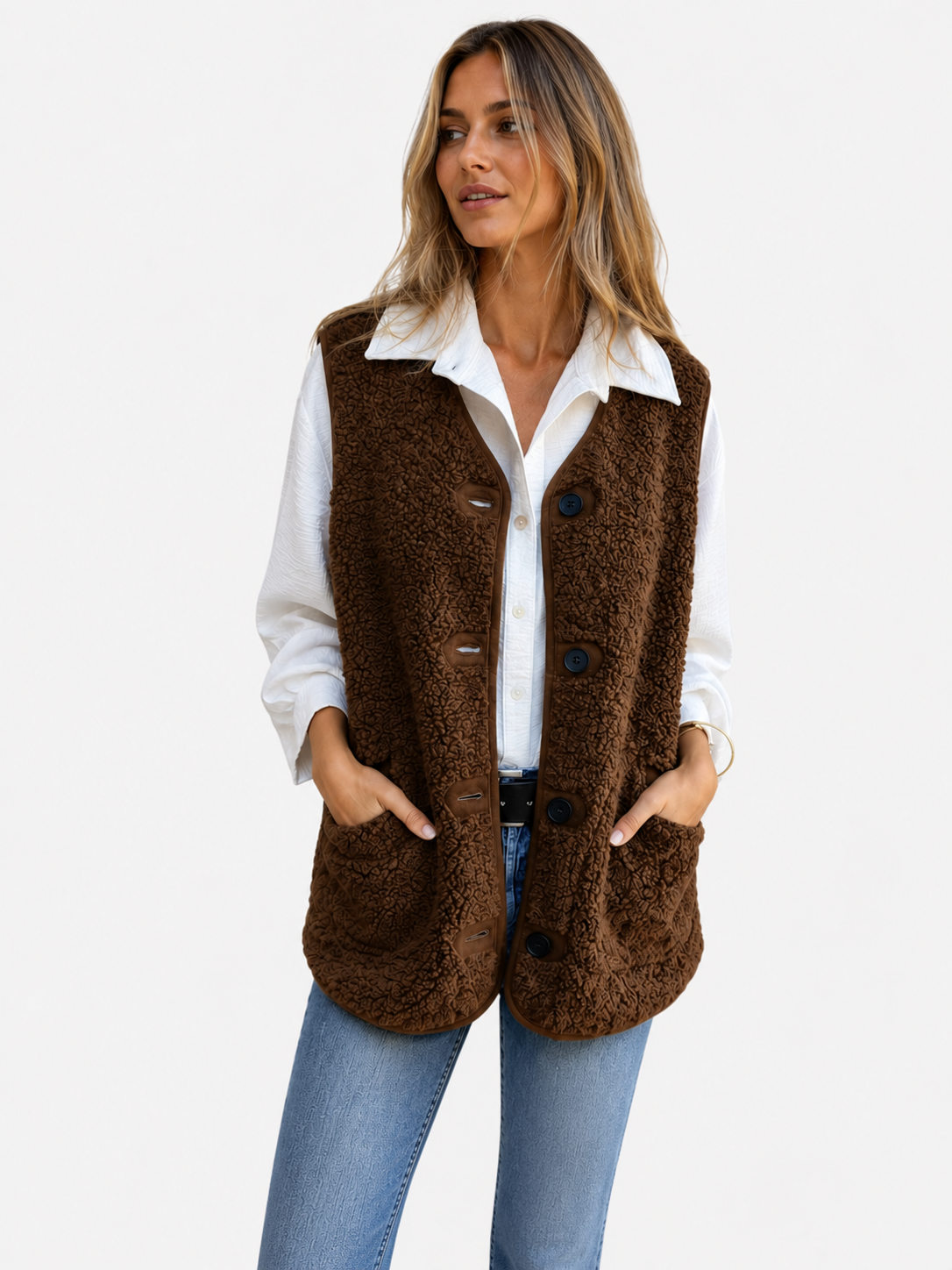 Teddy Fleece Button Cardigan with Pockets – Sizes to 5XL