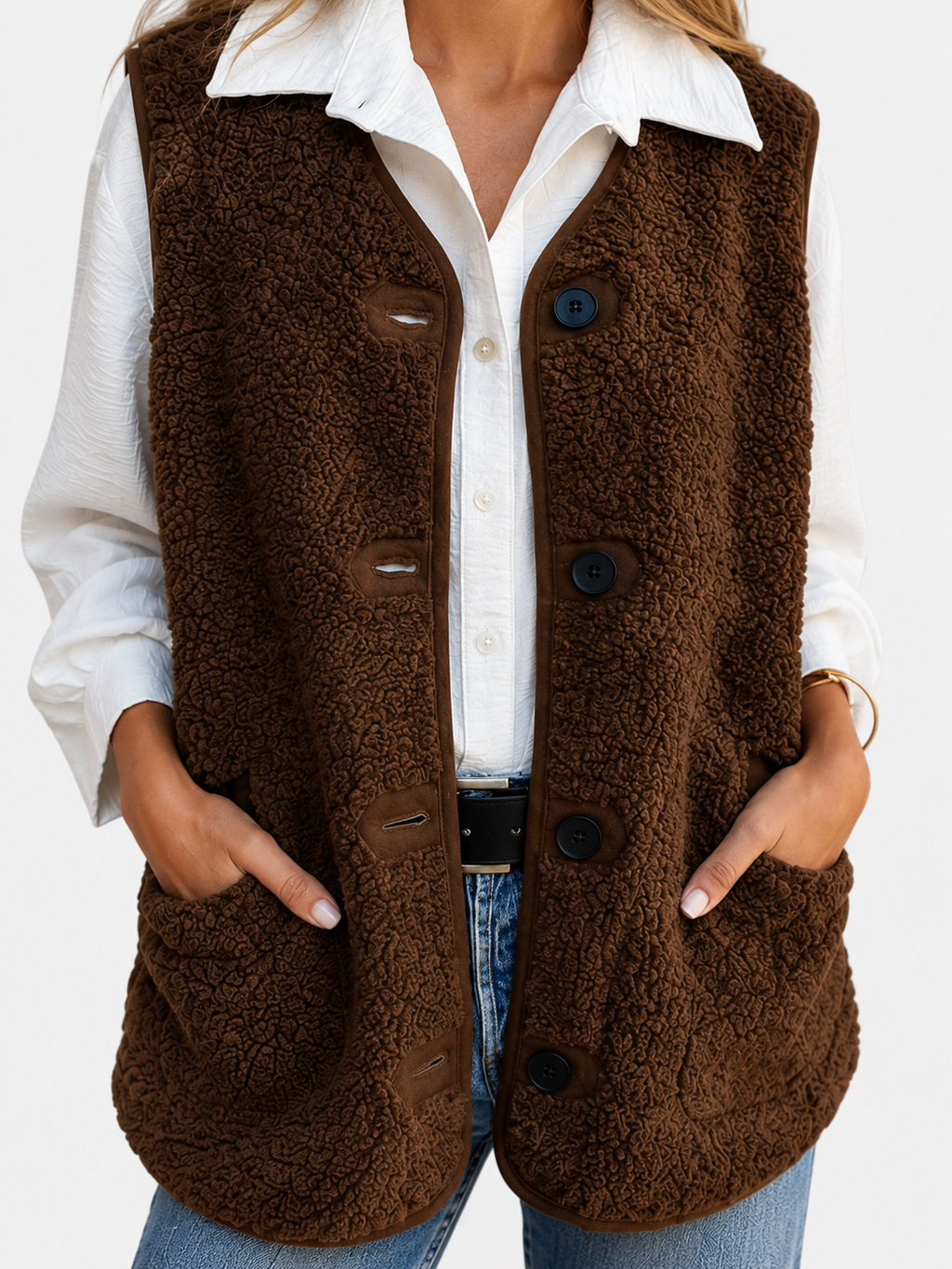 Teddy Fleece Button Cardigan with Pockets – Sizes to 5XL