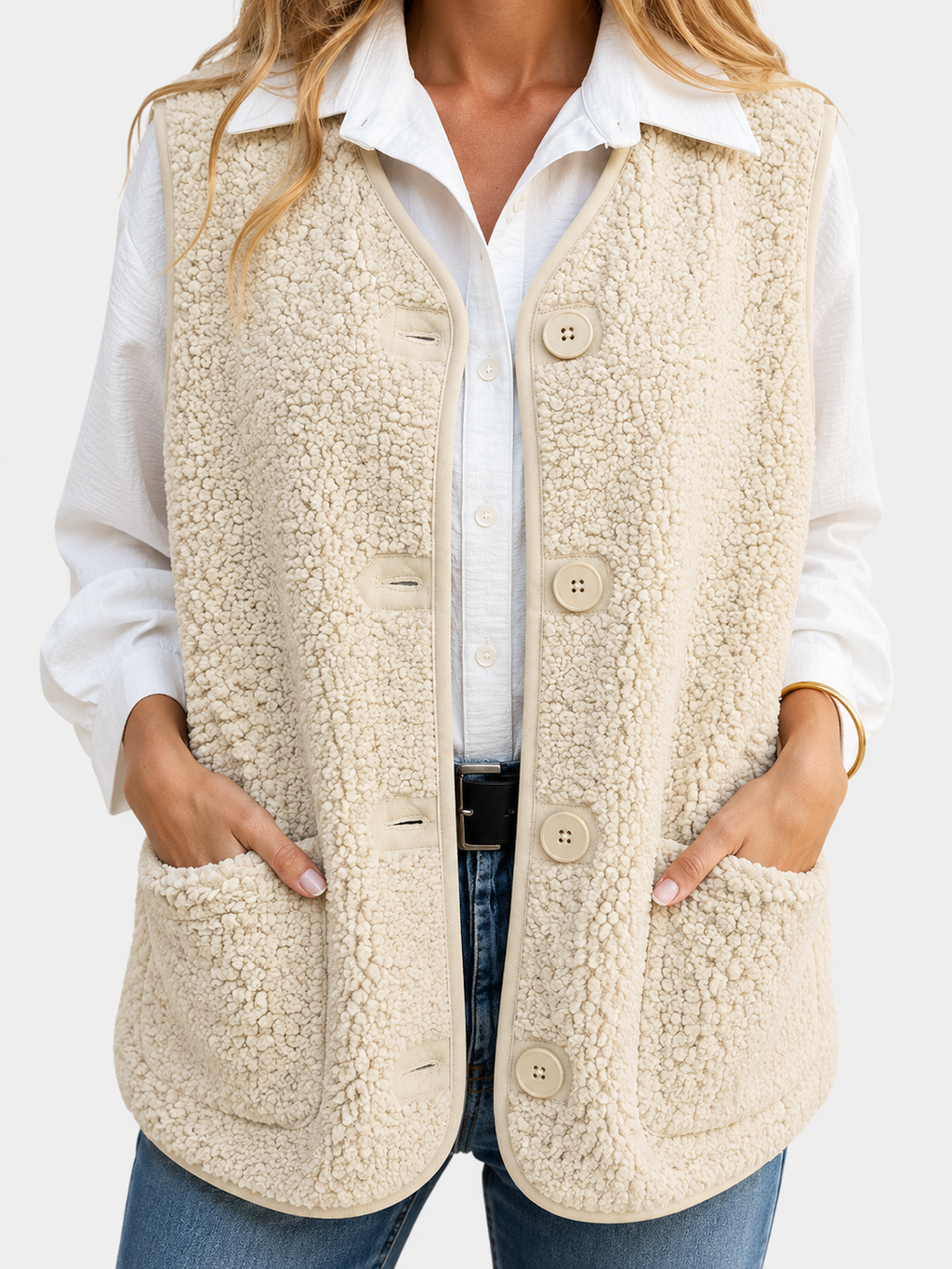 Teddy Fleece Button Cardigan with Pockets – Sizes to 5XL