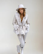Elegant Coat with Faux Fur Trim and Waist Belt