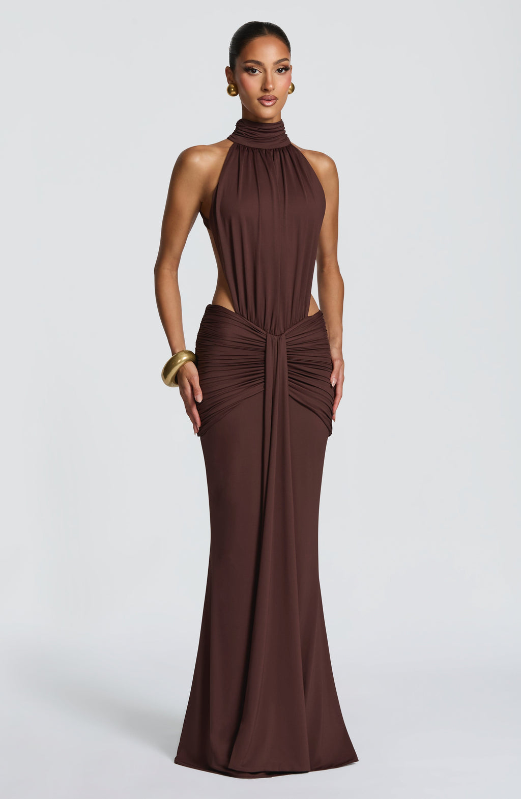 Plum Brown Ruched Mermaid Dress – Train Evening Gown | Meave & Ivy