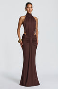 Plum Brown Ruched Mermaid Dress – Train Evening Gown | Meave & Ivy