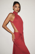 Red Ruched Mermaid Maxi Dress – Dramatic Train Evening Gown | Meave & Ivy
