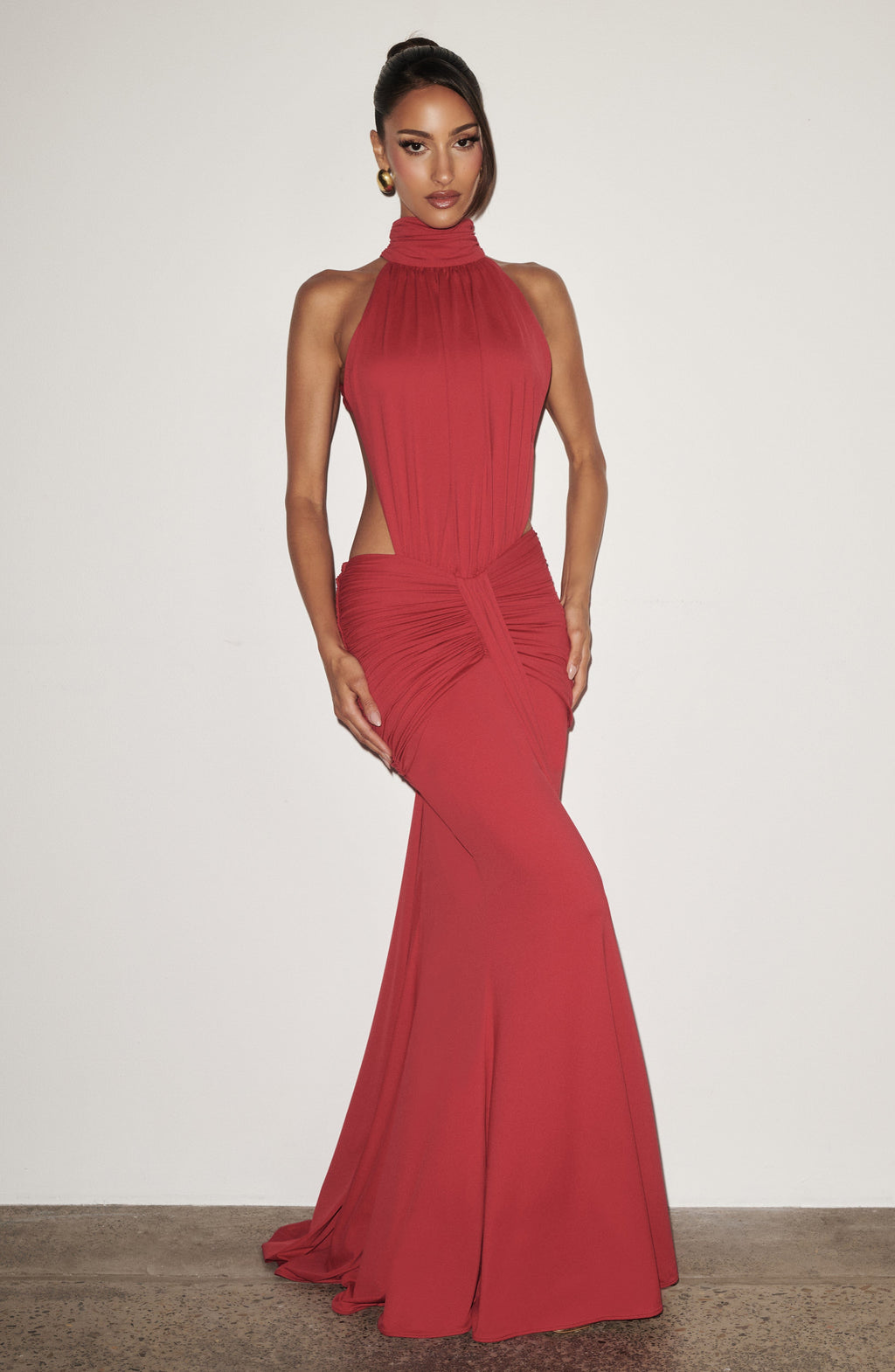Red Ruched Mermaid Maxi Dress – Dramatic Train Evening Gown | Meave & Ivy
