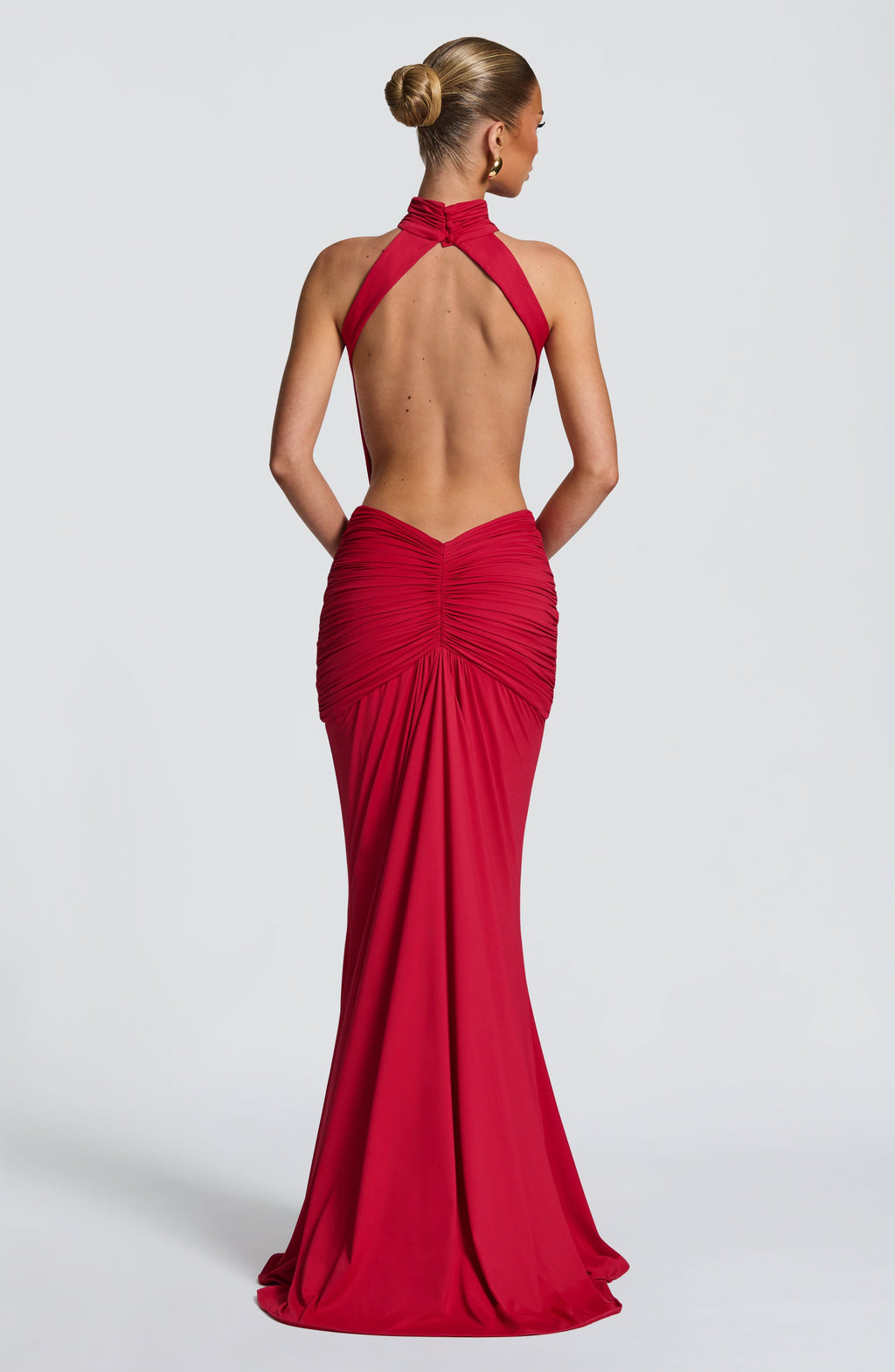 Red Ruched Mermaid Maxi Dress – Dramatic Train Evening Gown | Meave & Ivy