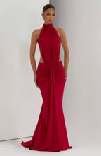 Red Ruched Mermaid Maxi Dress – Dramatic Train Evening Gown | Meave & Ivy