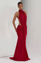 Red Ruched Mermaid Maxi Dress – Dramatic Train Evening Gown | Meave & Ivy