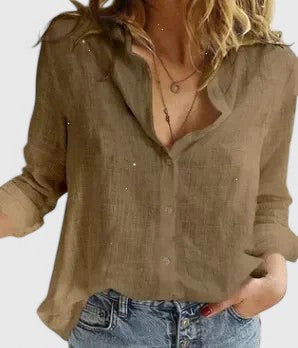 Linen Button-Down Shirt with Lapel Collar