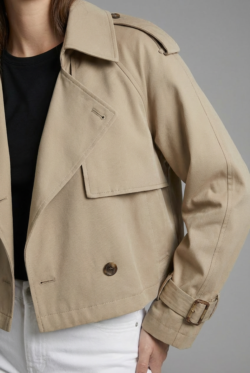 Khaki Cropped Trench Coat - Lightweight Casual Outerwear | Meave & Ivy