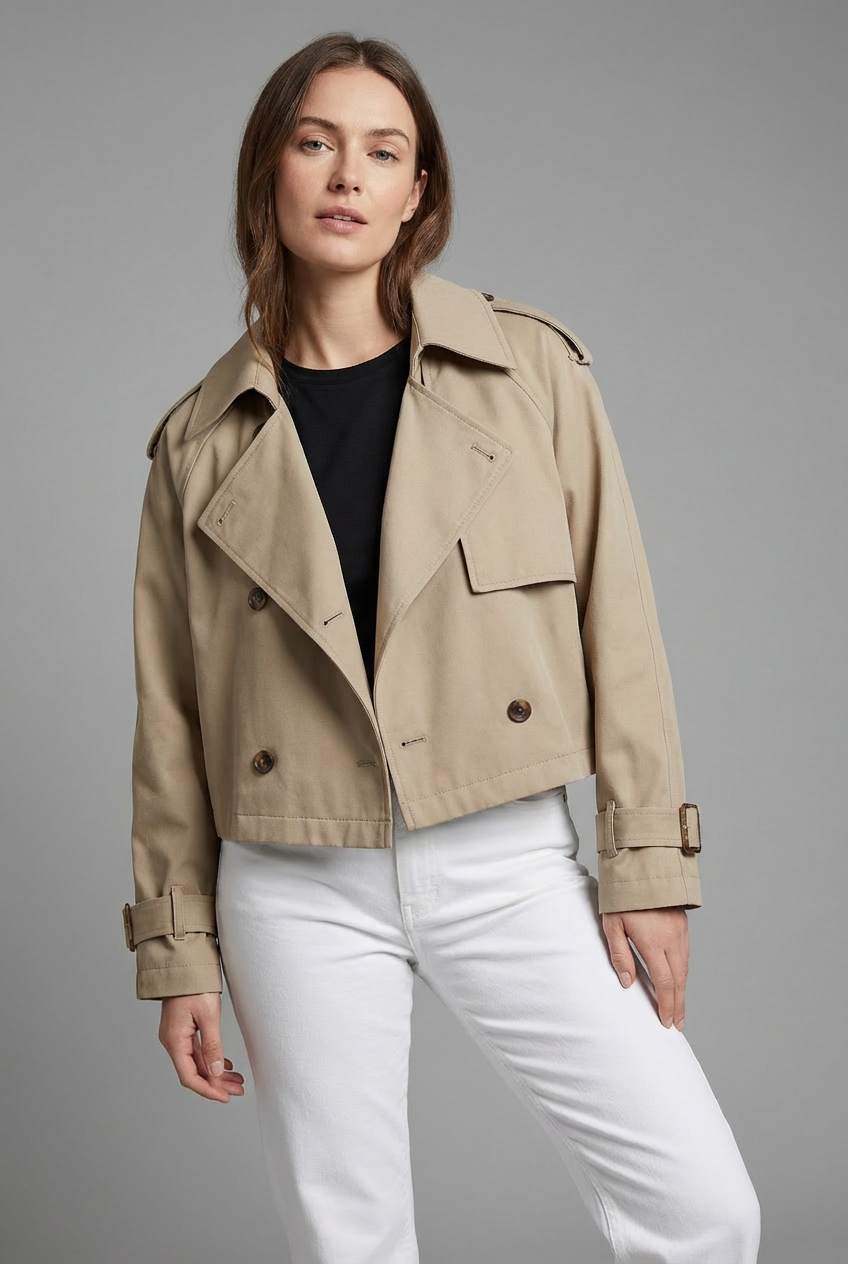 Khaki Cropped Trench Coat - Lightweight Casual Outerwear | Meave & Ivy