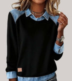 Women's Jumper with Denim Contrast Collar