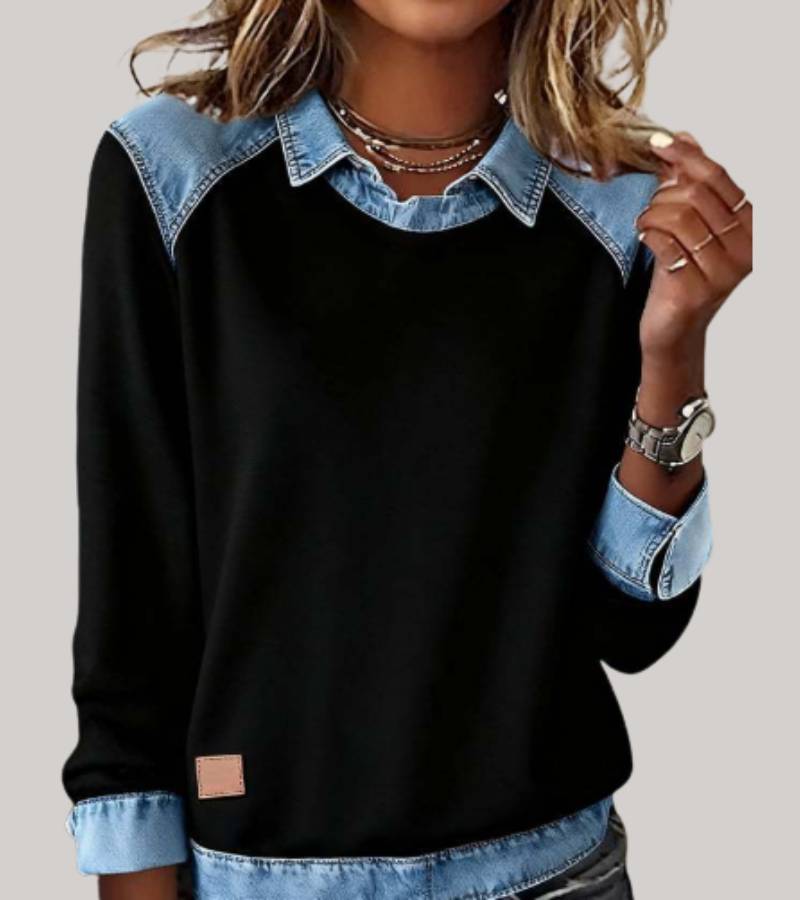 Women's Jumper with Denim Contrast Collar