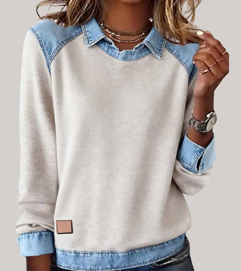 Women's Jumper with Denim Contrast Collar
