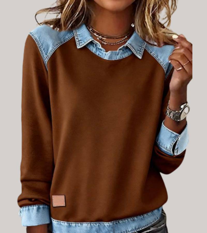 Women's Jumper with Denim Contrast Collar