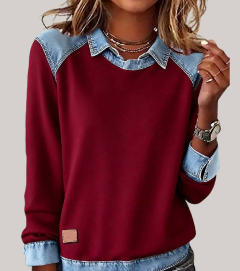 Women's Jumper with Denim Contrast Collar