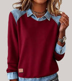 Women's Jumper with Denim Contrast Collar