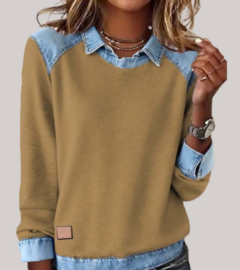 Women's Jumper with Denim Contrast Collar