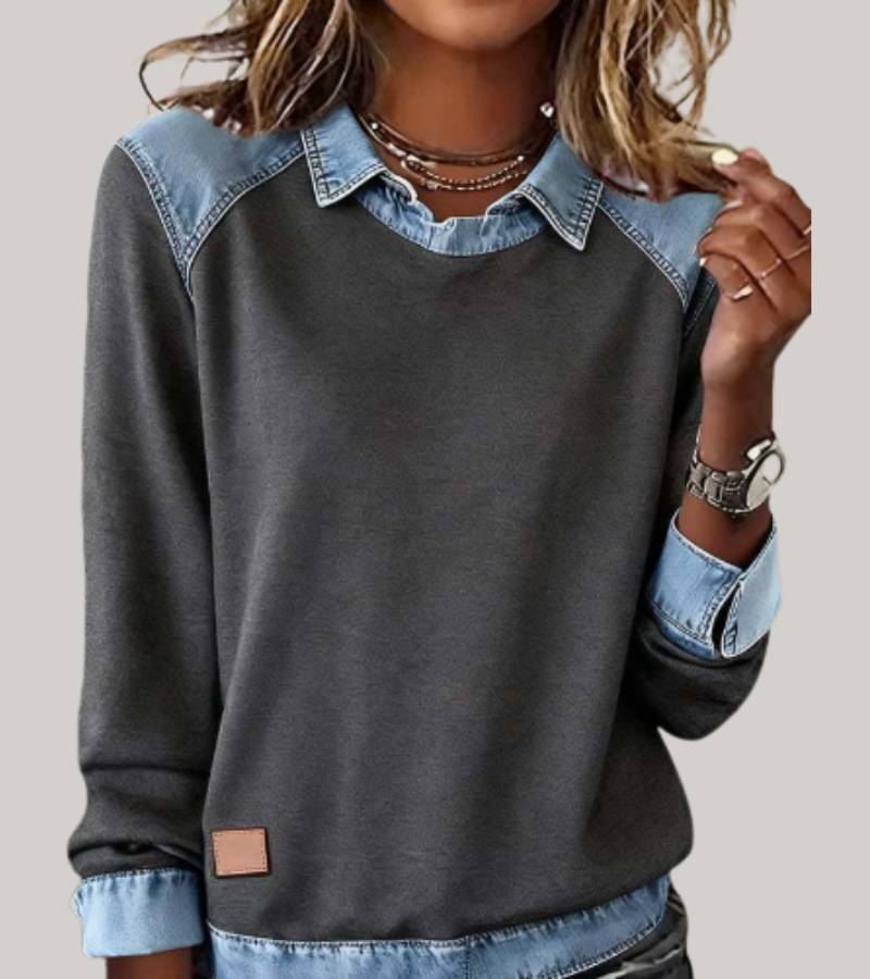 Women's Jumper with Denim Contrast Collar