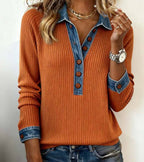 Women's Jumper with Denim Contrast Collar