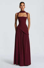 Red High-Shine Maxi Dress – Bold Cherry Lacquer Evening Gown | Meave & Ivy