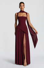 Red High-Shine Maxi Dress – Bold Cherry Lacquer Evening Gown | Meave & Ivy