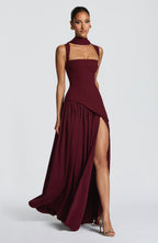 Red High-Shine Maxi Dress – Bold Cherry Lacquer Evening Gown | Meave & Ivy