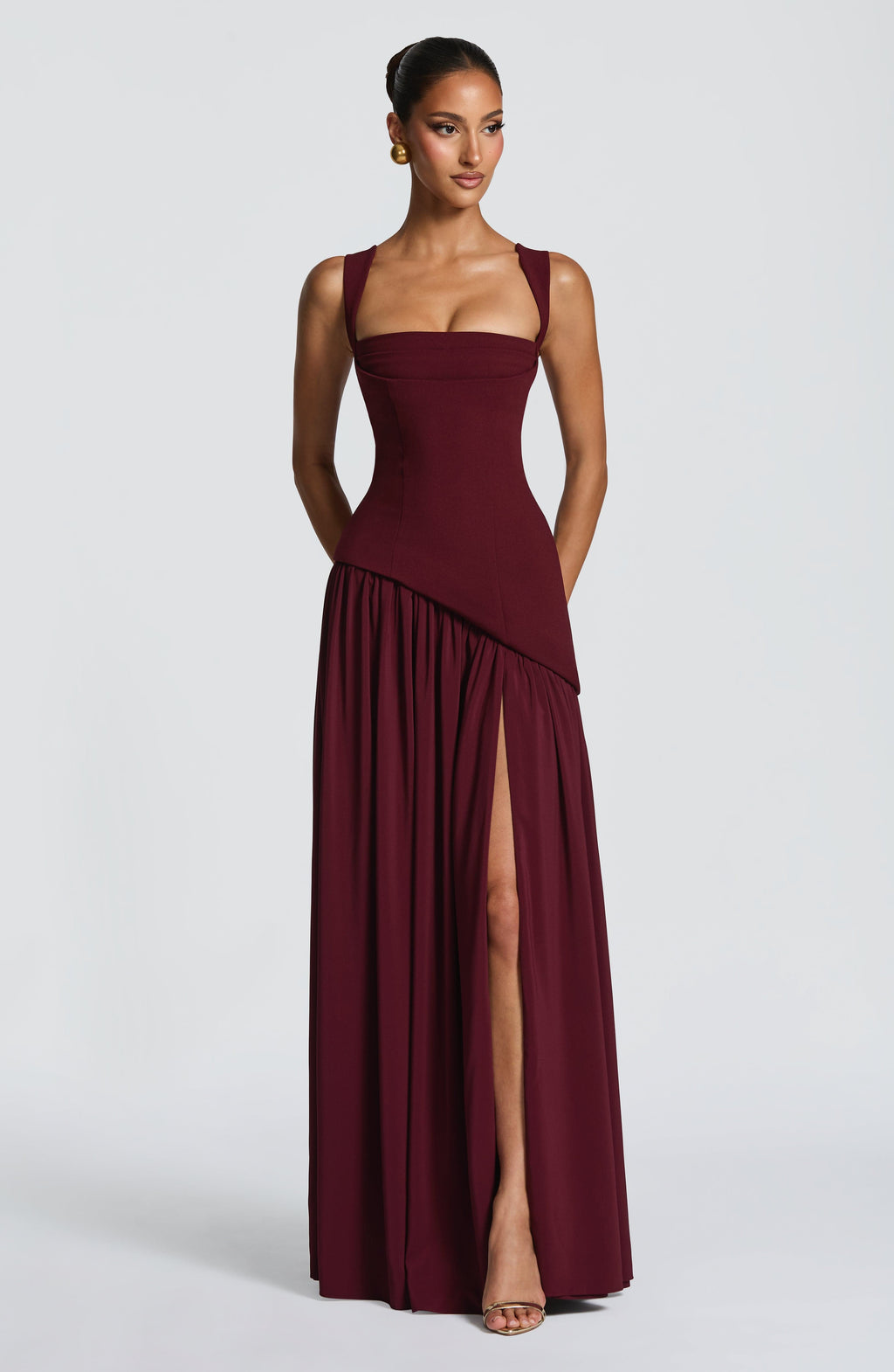 Red High-Shine Maxi Dress – Bold Cherry Lacquer Evening Gown | Meave & Ivy