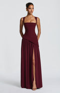 Red High-Shine Maxi Dress – Bold Cherry Lacquer Evening Gown | Meave & Ivy