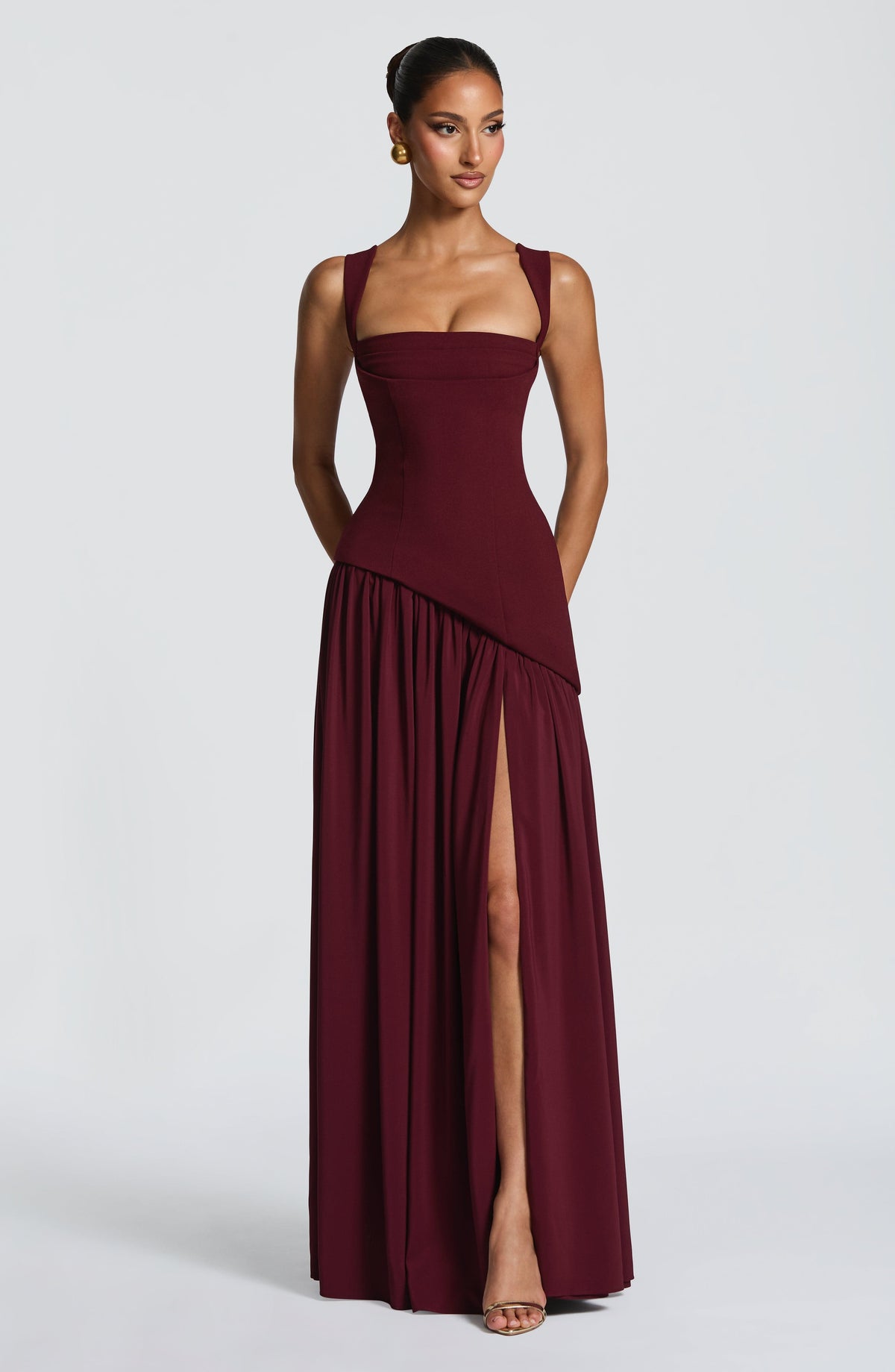 Red High-Shine Maxi Dress – Bold Cherry Lacquer Evening Gown | Meave & Ivy