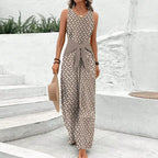 Women's Printed Sleeveless Wide-Leg Jumpsuit with Tie Waist