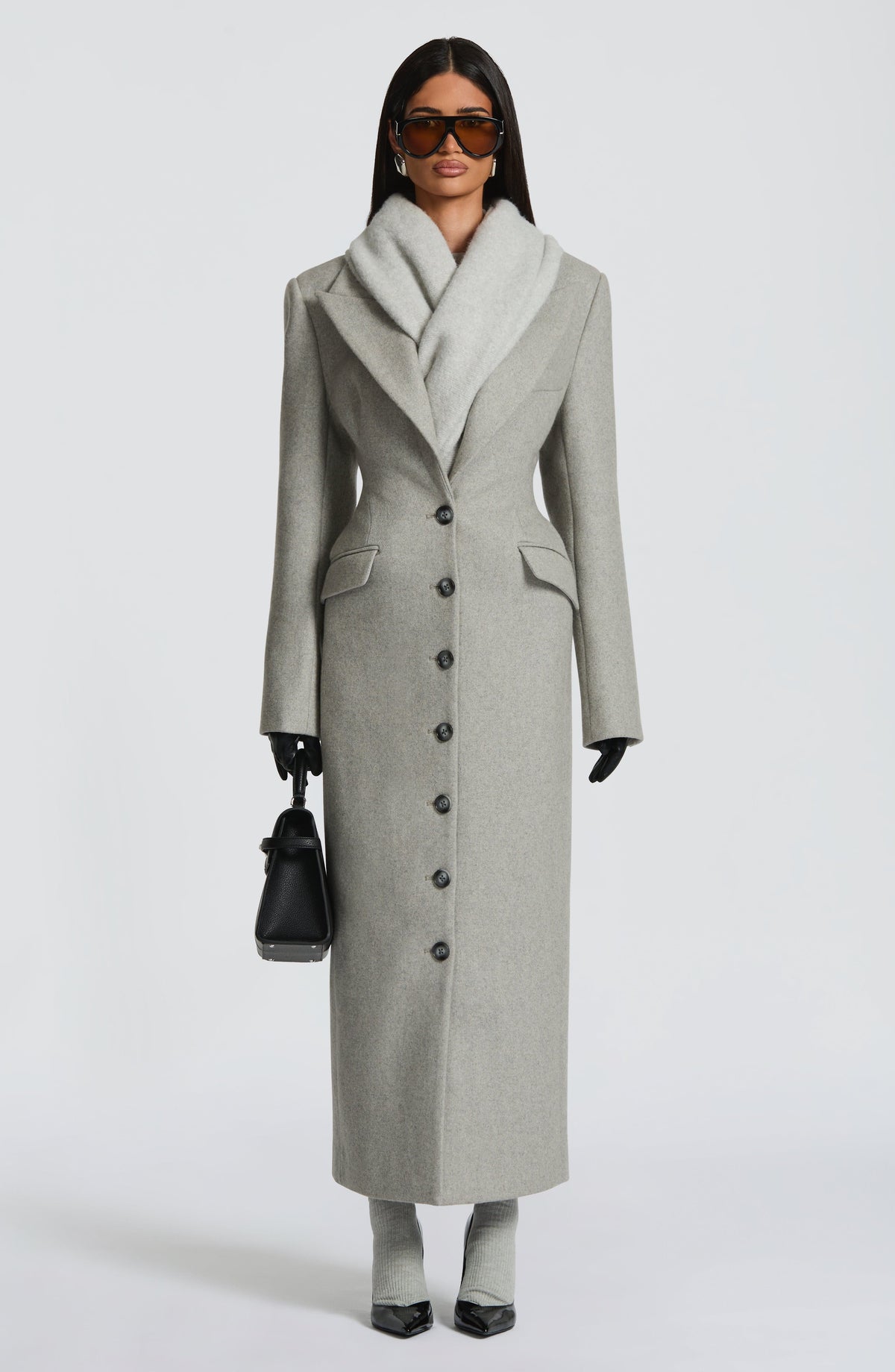 Light Grey Wool-Blend Overcoat – Elegant Long Coat | Meave & Ivy