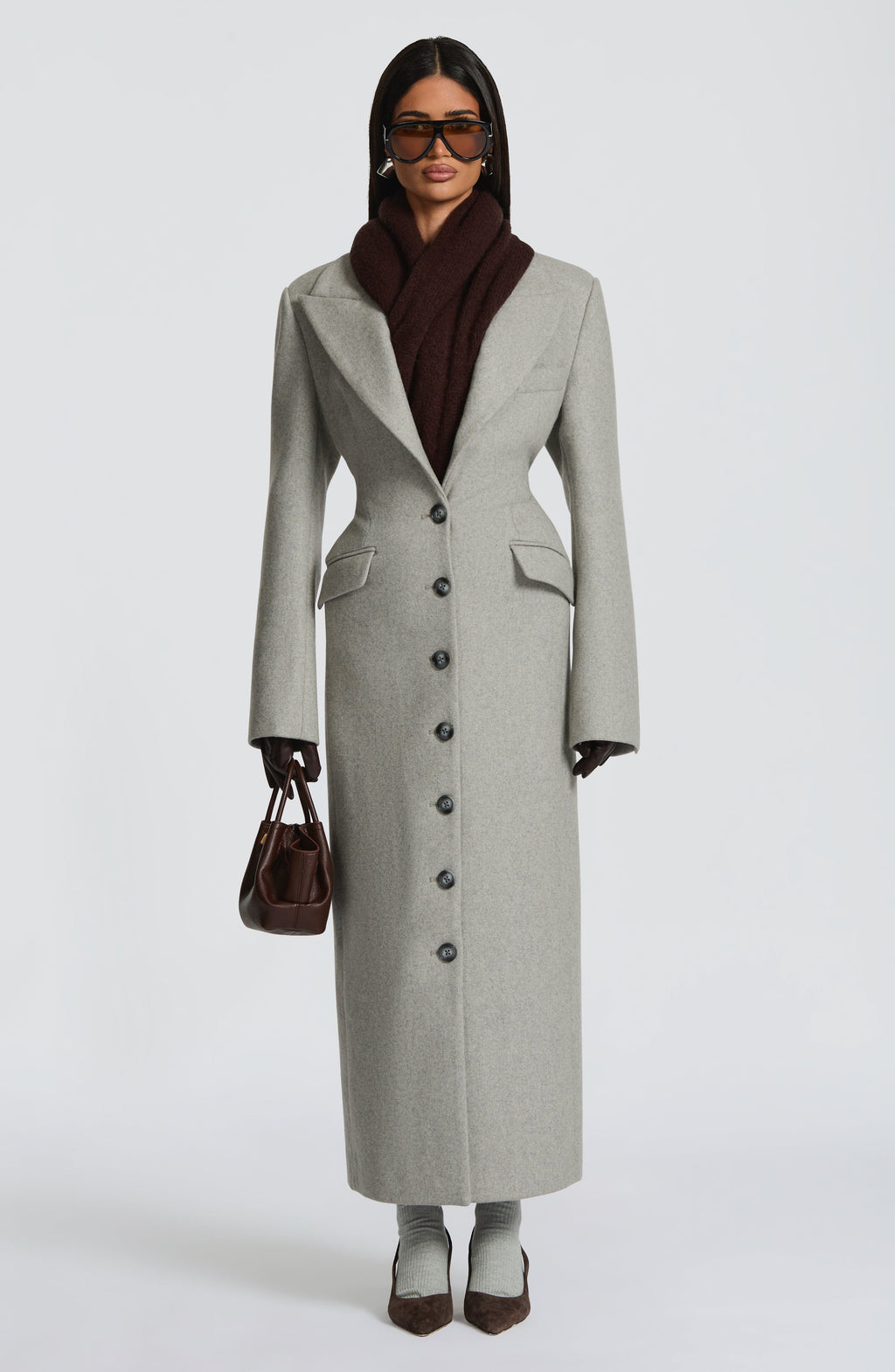 Light Grey Wool-Blend Overcoat – Elegant Long Coat | Meave & Ivy