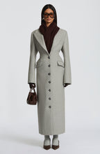 Light Grey Wool-Blend Overcoat – Elegant Long Coat | Meave & Ivy