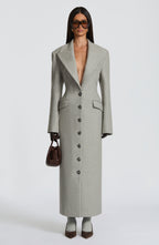 Light Grey Wool-Blend Overcoat – Elegant Long Coat | Meave & Ivy